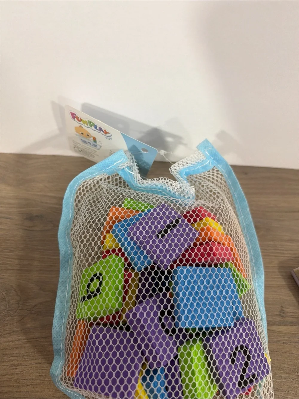 Foam Blocks in a Blue Mesh Bag. ABC & 123 Foam Blocks - Multicolor Learning Set